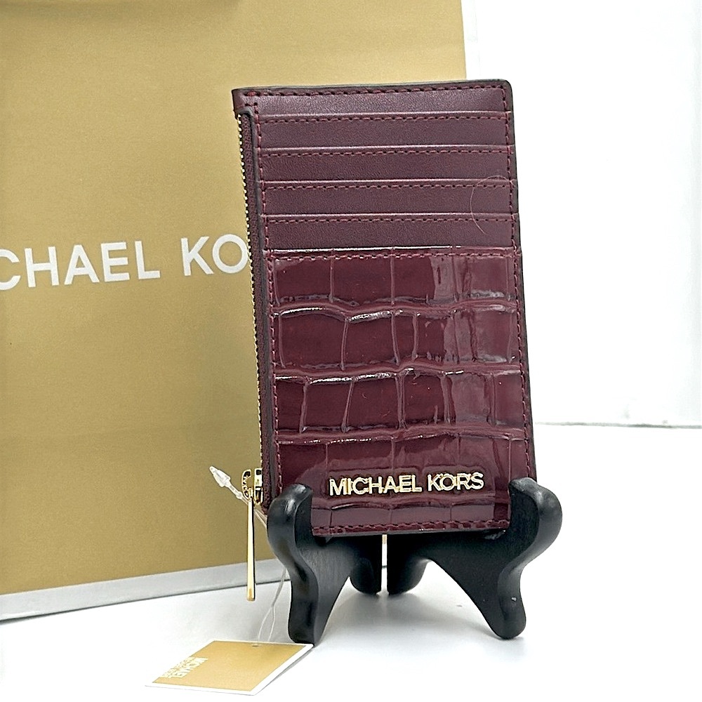 MICHAEL KORS JET SET TRAVEL MEDIUM TZ CARD CASE IN OXBLOOD